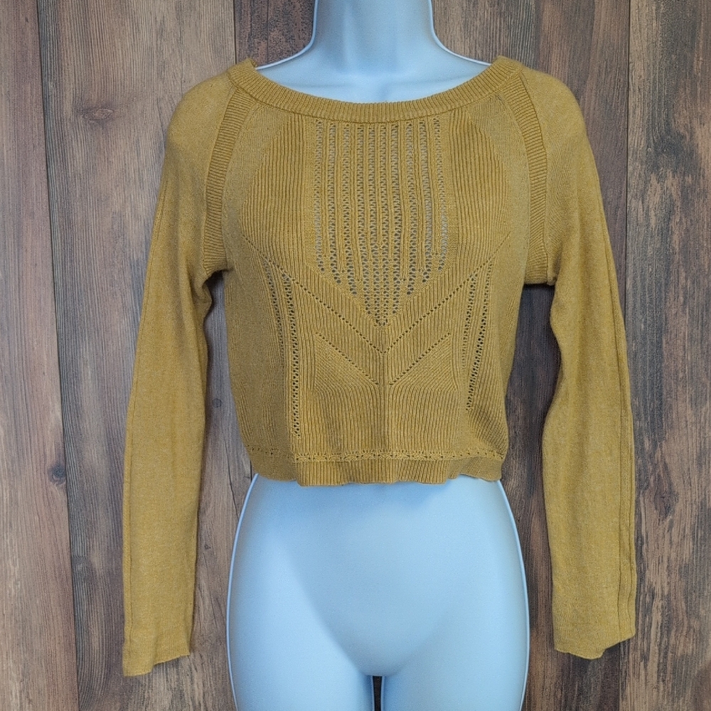 Free People Mustard Knit Crop Top XS                               Q102